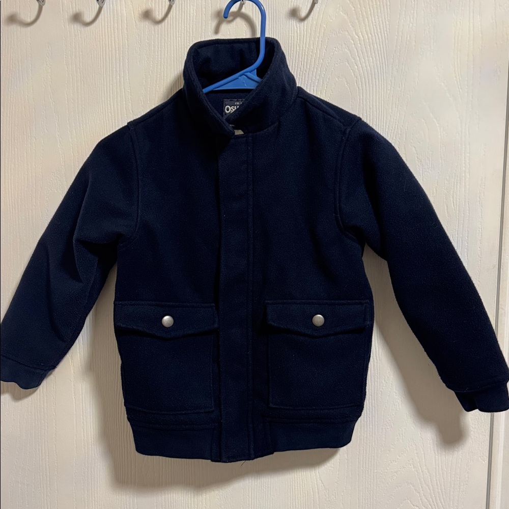 OshKosh B'gosh Navy Blue Fleece‎ Lined Boys Pea Coat Size 7 Full Zip Pockets